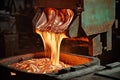 metal casting process in progress, with molten metal being poured into a mold Royalty Free Stock Photo