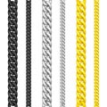 Metal chain collection. Black, silver and golden jewelry chains of different thickness. Realistic vector illustration Royalty Free Stock Photo