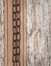 Metal chain and hardware ribbon on the old wood Royalty Free Stock Photo