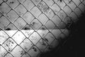 Metal chain link fence pattern soft focus above concrete wall background Royalty Free Stock Photo