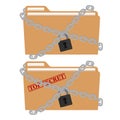 The metal chain and padlock, folder. File protection. Data security and privacy concept. Safe confidential information