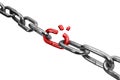 Metal chain with a red broken link in the center isolated on white background. Freedom concept Royalty Free Stock Photo