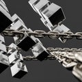 Metal chains and cubes background, 3d rendering