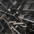 Metal chains and cubes background, 3d rendering