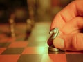 Metal chess pieces, business strategy conceptual image for competition. Royalty Free Stock Photo