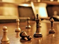 Metal chess pieces, business strategy conceptual image for competition. Royalty Free Stock Photo