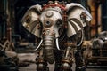 Metal-clad Steampunk elephant. Generate Ai