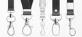 Metal claw clasp on black lanyards set vector