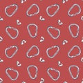 Metal climbing carabiner seamless pattern. Isolated on coloured background Hand drawn illustration Royalty Free Stock Photo