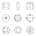 Metal clothes button icon set, outline style