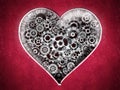 Metal cogs forming heart shape. 3D illustration