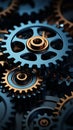 Metal cogs intricately crafted, closeup 3D illustration, epitome of precision