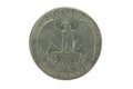 Metal coin of twenty-five cents denomination Royalty Free Stock Photo