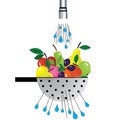 Metal colander and fruit Illustration of colander with fruit placed under the water Royalty Free Stock Photo