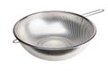 A metal colander isolated on a white background. A strainer isolated. A sieve