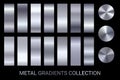 Metal color palette set metallic gradients vector. Silver colors collection vector. Metallic chrome, titanium, steel