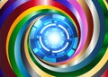 Metal color Swirl background with digital blue eye robot Royalty Free Stock Photo