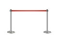 Metal column barrier with red rope. Silver luxury VIP design element for exhibition pavilion, auto show, theatre and