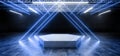 Metal Construction Podium Stage Neon Glowing Line Lights Triangle Classic Blue Sci Fi Future Virtual Reality Cyber Empty Space