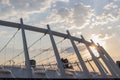 Metal construction of the roof of the stadium at sunset. Ukraine Royalty Free Stock Photo