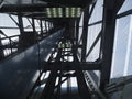 Metal construction of ski jump elevator in Holmenkollen near european capital city of Oslo in Norway