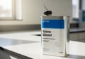 Container labeled Xylene Solvent for laboratory use sits on a white Royalty Free Stock Photo