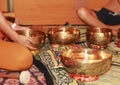 Metal copper singing bowls for relaxation procedures