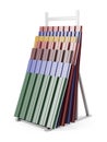 Metal corrugated roof sheets stack on support with various color