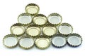 Metal cover from glass bottles. Decorative beer caps on white background.