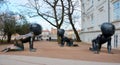 Metal crawling baby sculptures by David Cerny artist in Kampa Island, Prague