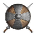 Metal crusaders shield and two crossed swords 3d illustration isolated