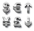 Metal currency symbols and arrows