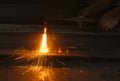 Metal cutter, steel cutting with acetylene torch.