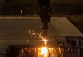 Metal cutting with acetylene torch by auto cutting machine close Royalty Free Stock Photo