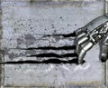 Metal cyborg robot hand ripping wall