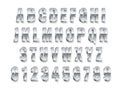 Metal 3d font. Realistic silver capital english letters and numbers, modern white steel alphabet collection, chrome