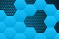 Metal dark background with blue steel hexagons