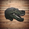 Metal Decor Gator Head Wood Wall Art - Dystopian Cartoon Style