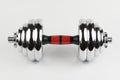 Metal demountable dumbbell with black plates and red handle isolated Royalty Free Stock Photo