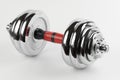 Metal demountable dumbbell with black plates and red handle isolated Royalty Free Stock Photo