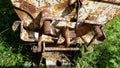 Metal details of an old rusty carts for transporting materials from the mine. Schilpario, Bergamo, Italy Royalty Free Stock Photo