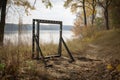 metal detector frame against a backdrop of serene natural setting
