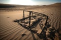 metal detector frame surrounded by sunburnt sands of the desert