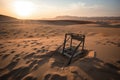 metal detector frame surrounded by sunburnt sands of the desert