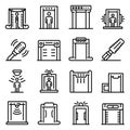 Metal detector icons set, outline style