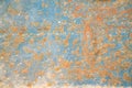 Metal door with rust, crack and old loose blue paint texture. Architect, pieces. Royalty Free Stock Photo