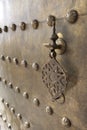 Metal doorknocker on brass door Royalty Free Stock Photo