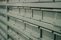 Metal drawers or regals for storing different parts. Fire proof containers at a service or parts warehouse. All metal drawers