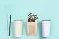 Metal drinking straws, bamboo coffee cup. Zero waste concept Royalty Free Stock Photo