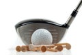 Metal driver with golf ball and tees